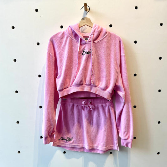 XS - I.am.gia Pink Bubblegum Torres Terry Crop Hoodie & Skirt Set Outfit 0817SW