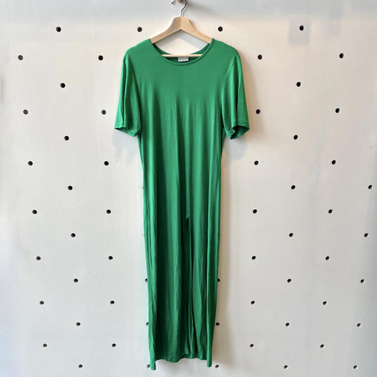 S - Dries Van Noten Green Short Sleeve Maxi T-shirt Dress w/ Slit 1202NB