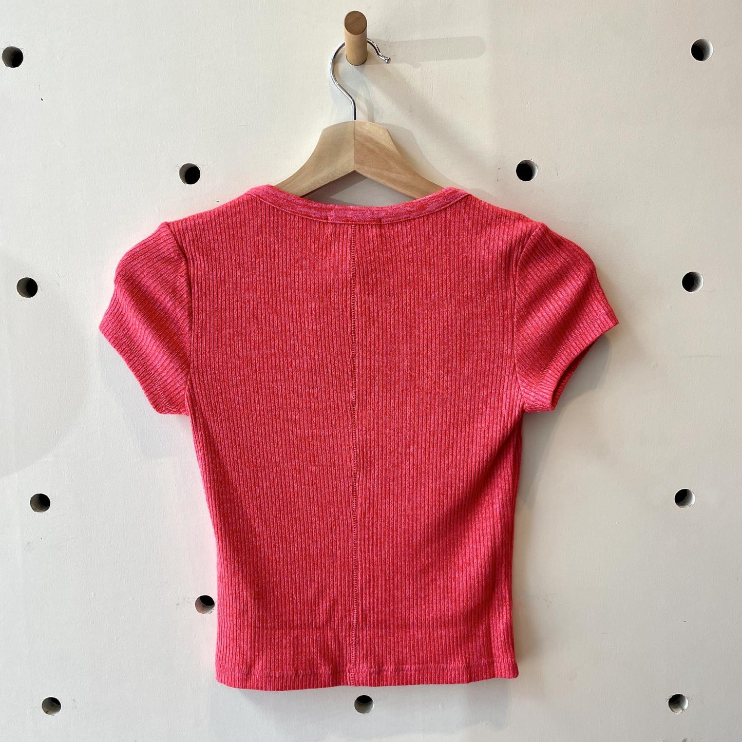 XS - Rag & Bone $125 Pink Multi Ribbed Knit Scoop Neck Tee Shirt NEW 0131LD