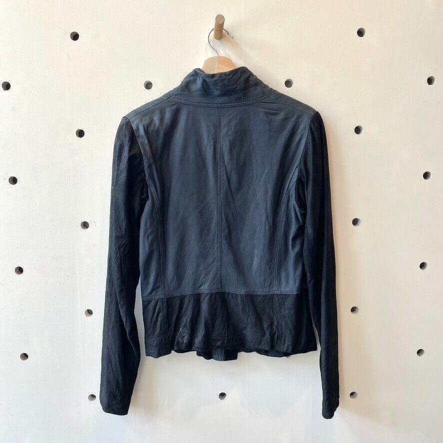 M - Vince Black Leather Asymmetrical Zip Stretch Fit Jacket 0519NH
