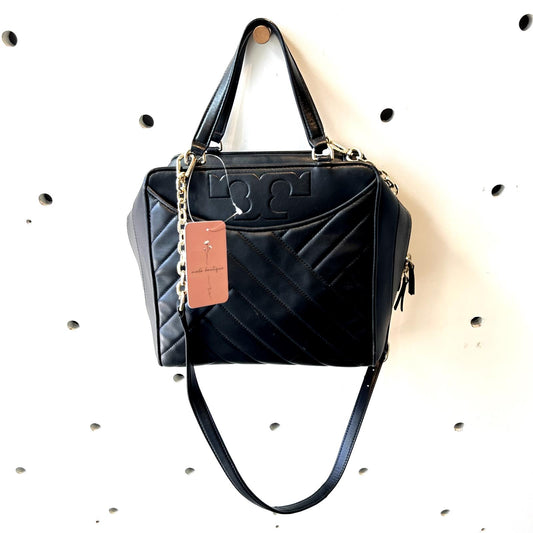 Tory Burch Alexa Tote Black Leather Handbag Gold Chain Purse Bag 0716AF