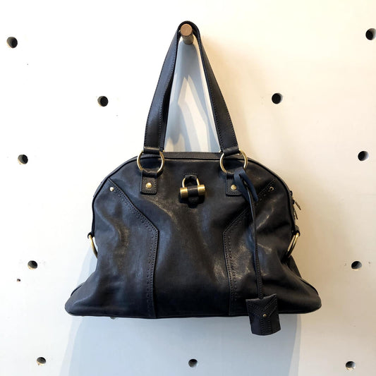 Yves Saint Laurent Muse Dark Gray Leather Top Handle Purse Bag 0903BN