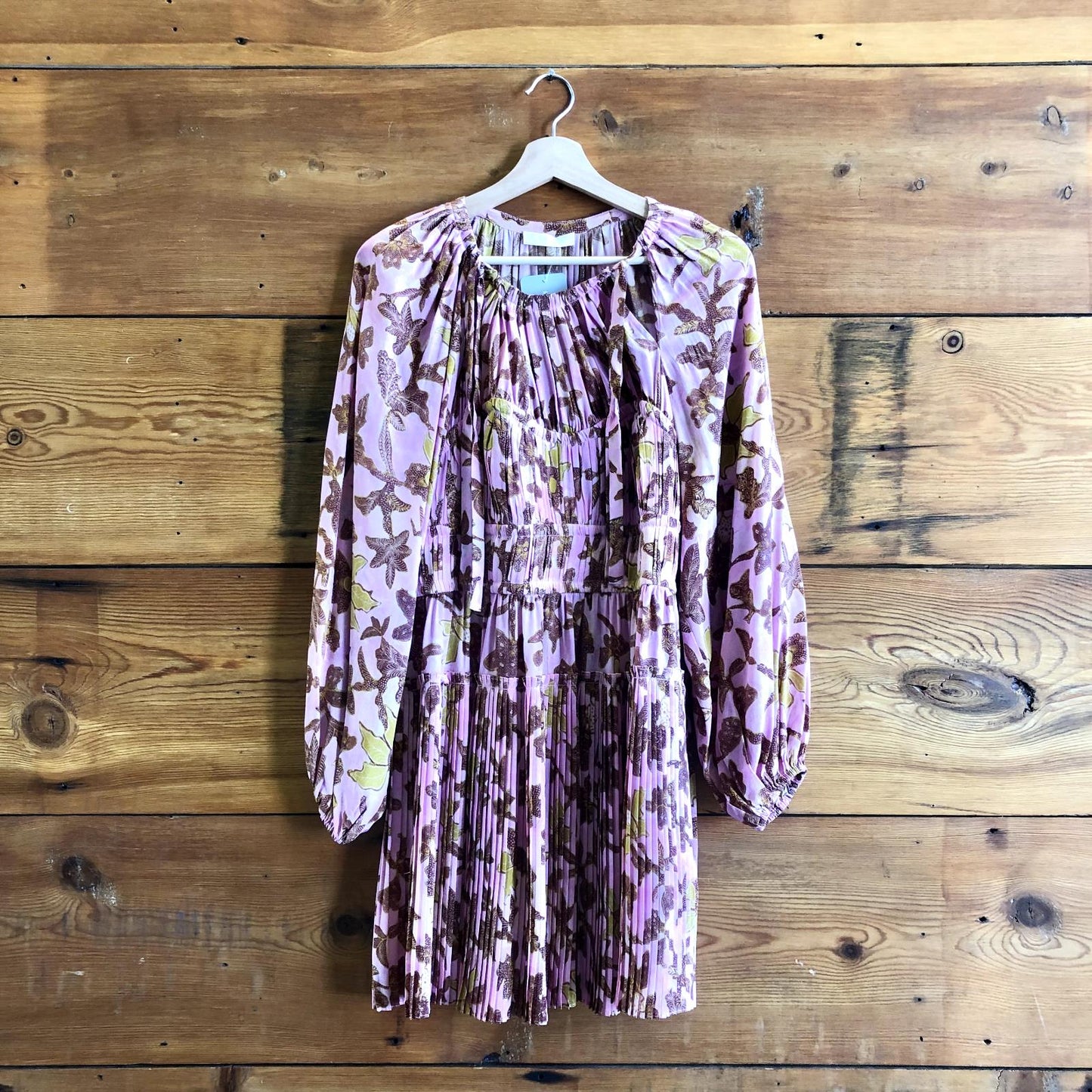 4 - Ulla Johnson Pink Floral Long Sleeve Sefia Pleated Mini Dress 0305JB