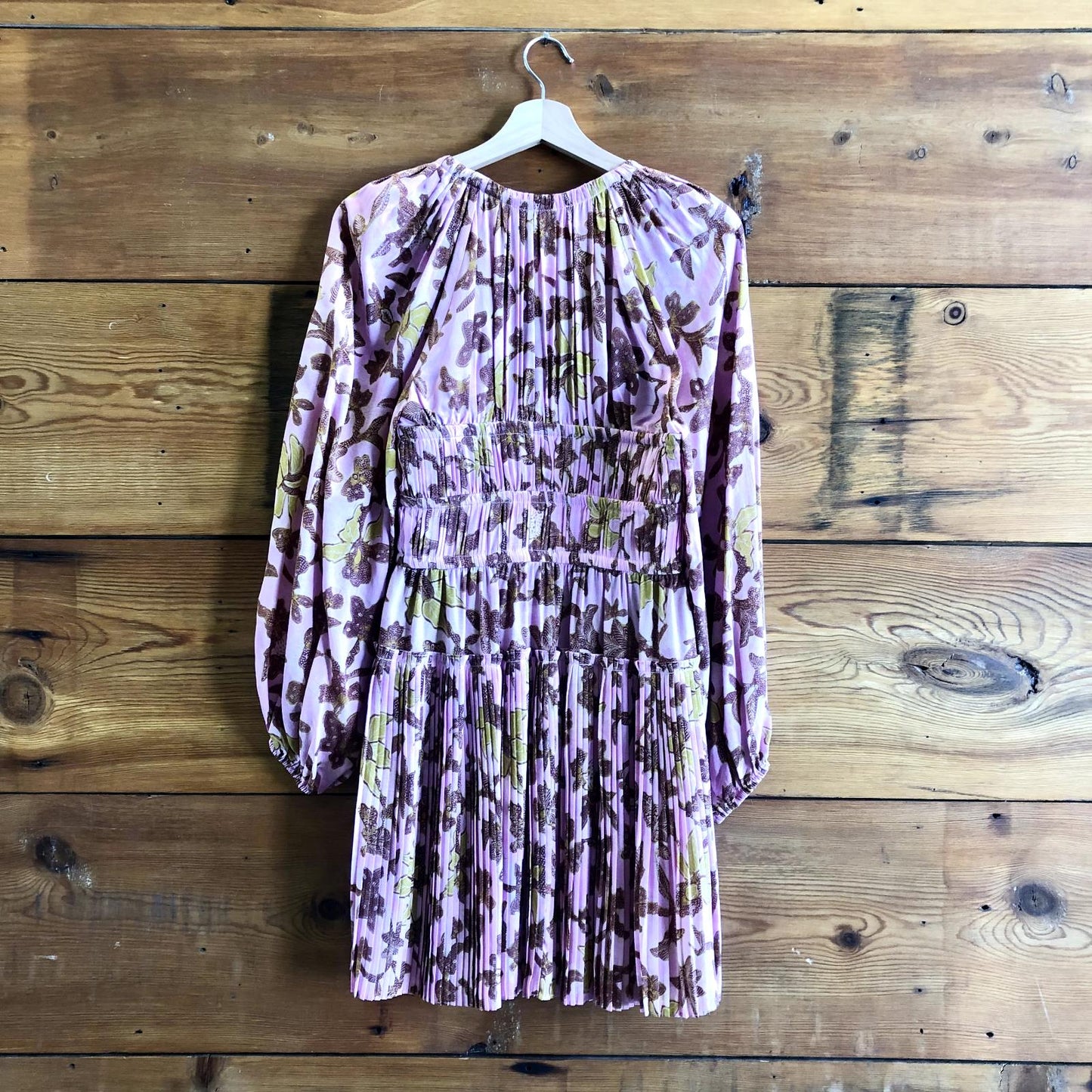 4 - Ulla Johnson Pink Floral Long Sleeve Sefia Pleated Mini Dress 0305JB