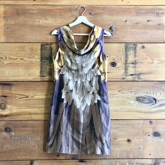 42 / 6 US - Prada Silk Sleeveless Cowl Neck Feather Print Dress 1220MM