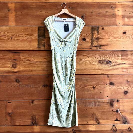 40 / S - Rouje Paris Light Green Daisy Print Cap Sleeve Laly Midi Dress 0707AC