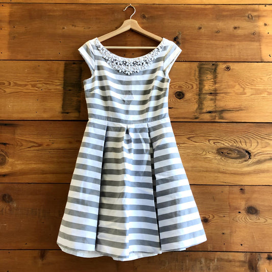 8 - Kate Spade Gray & White Striped Boat Neck Fit & Flare Dress 0716AF