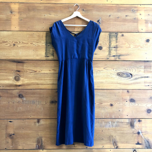 1 / S - No. 6 Store Navy Blue 100% Silk Open Back Sleeveless Midi Dress 0720EB