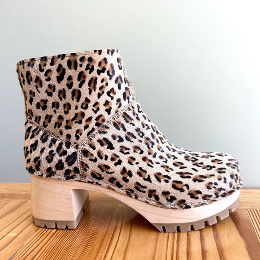 38 / 8 - Swedish Hasbeens Leopard Patterned Calf Hair Platform Boots NEW 0716MD