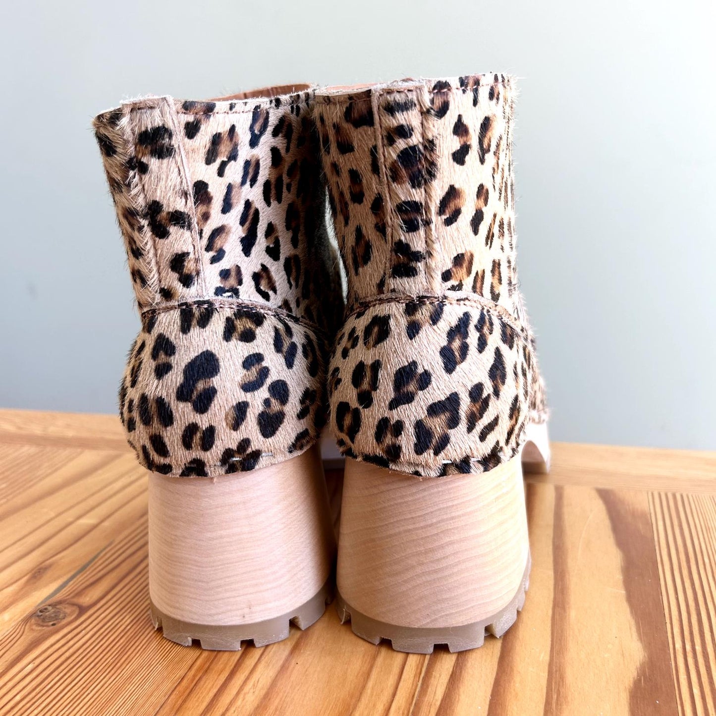 38 / 8 - Swedish Hasbeens Leopard Patterned Calf Hair Platform Boots NEW 0716MD