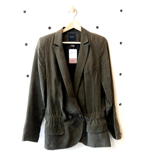 6 - Smythe Dark Olive Green Cupro Silky Drop Waist Blazer Jacket 0618ER