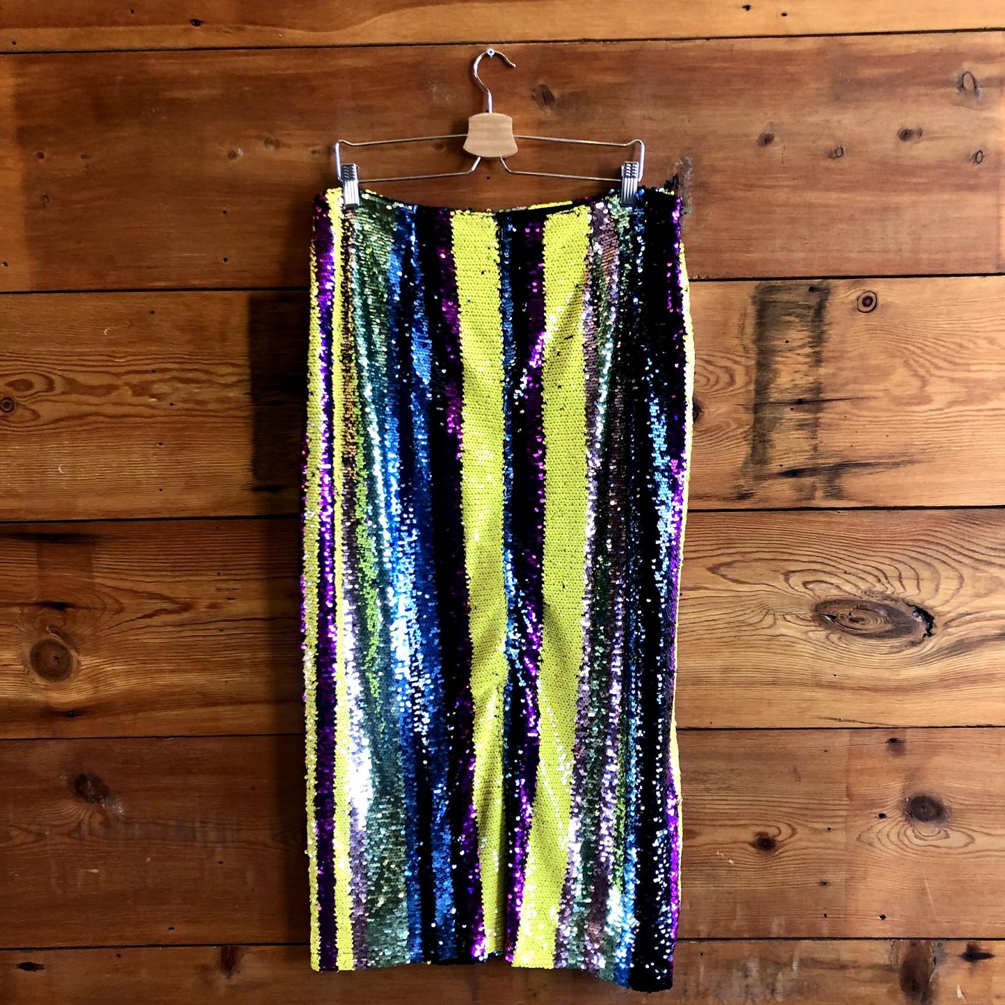 XL - Rdalamal Anthropologie Back Slit Sequined Striped Midi Skirt 1021EM