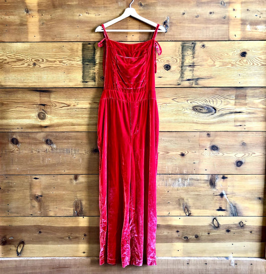 XL - Free People Red Velvet Eva Elastic Waist Wide Leg Overalls 0425SV