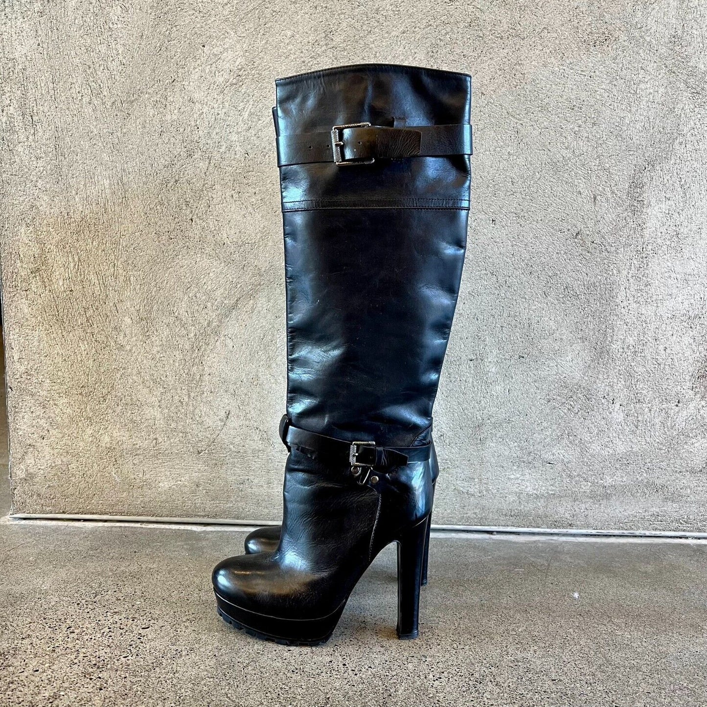 36 / 6 - Belstaff Black Leather Knee High Riding High Heel Boots 0224DM