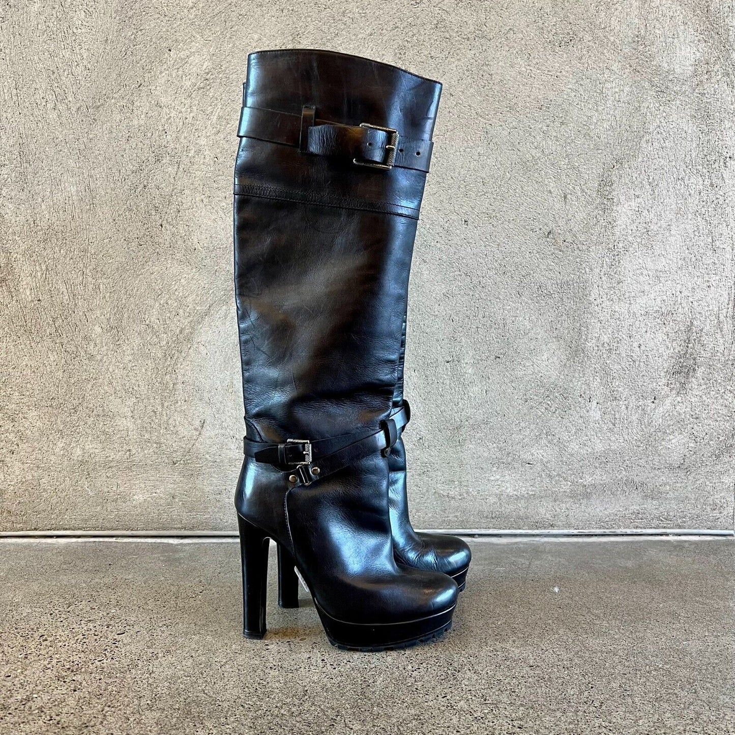 36 / 6 - Belstaff Black Leather Knee High Riding High Heel Boots 0224DM