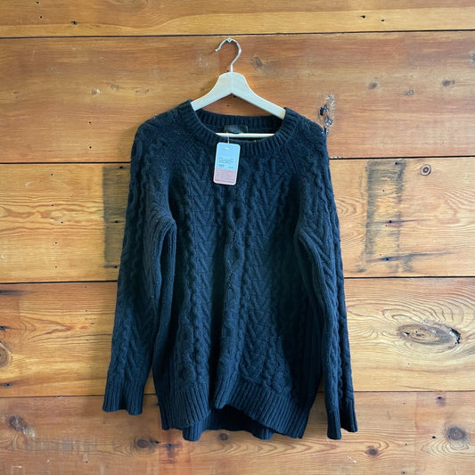 M - Nili Lotan Black Cableknit Pullover 100% Cashmere Oversize Sweater 0721DK