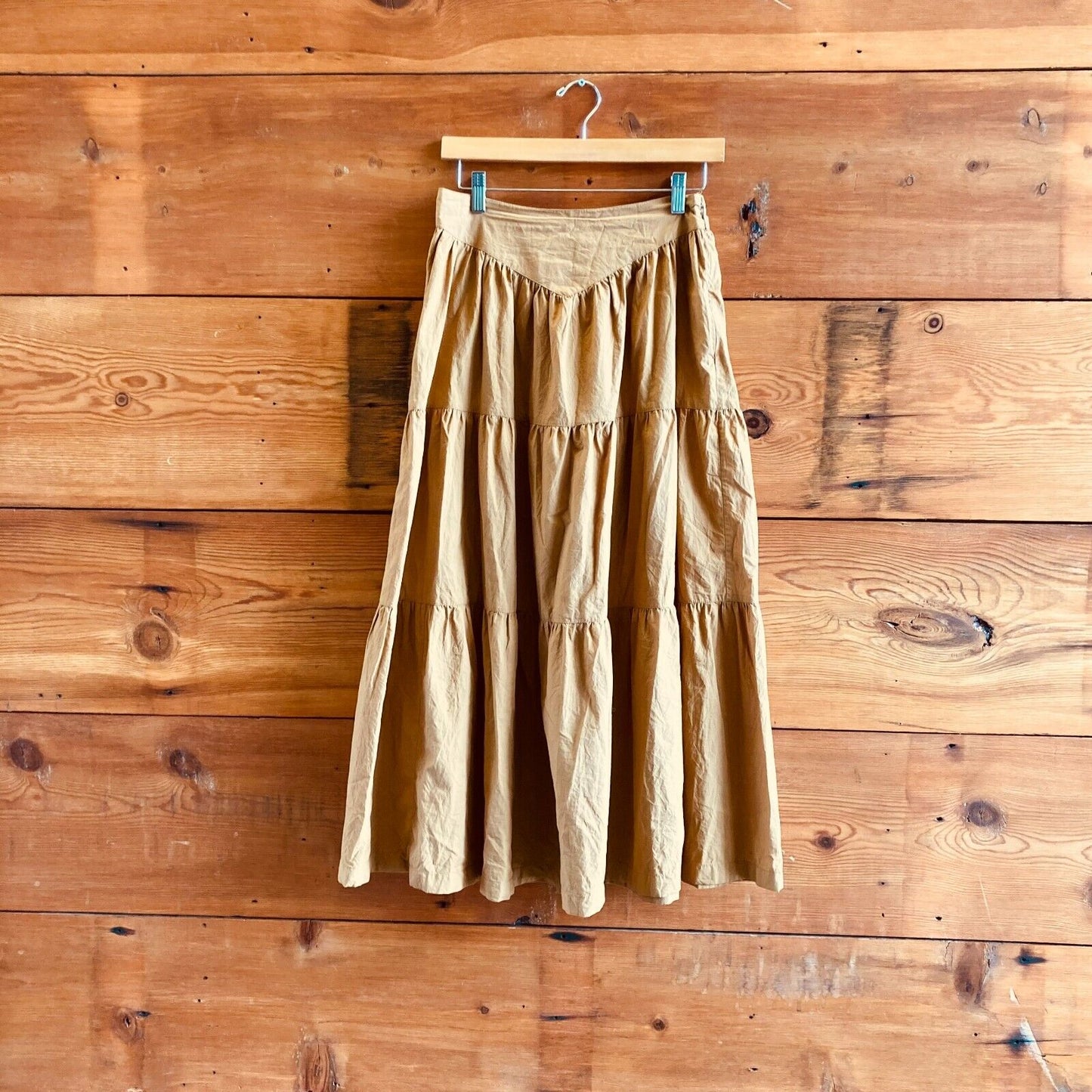 S - Doen Coriander Brown Cotton Tiered Midi Western Sanremo Skirt 1008RA