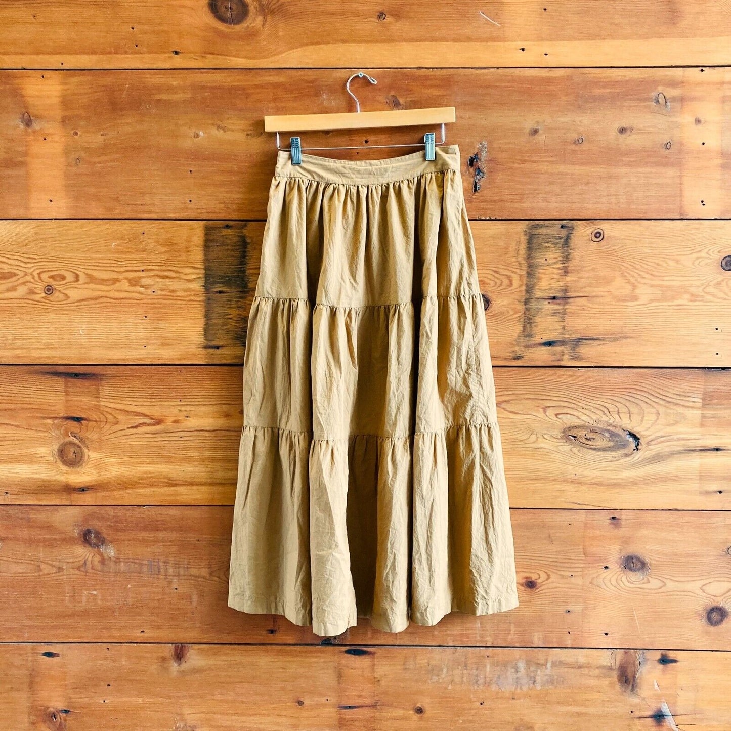 S - Doen Coriander Brown Cotton Tiered Midi Western Sanremo Skirt 1008RA