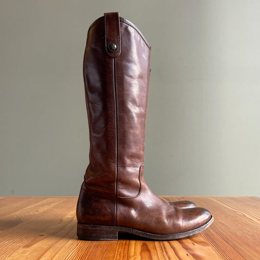 7 - Frye Brown Leather Melissa Button 2 Tall Pull On Riding Boots 1007KW