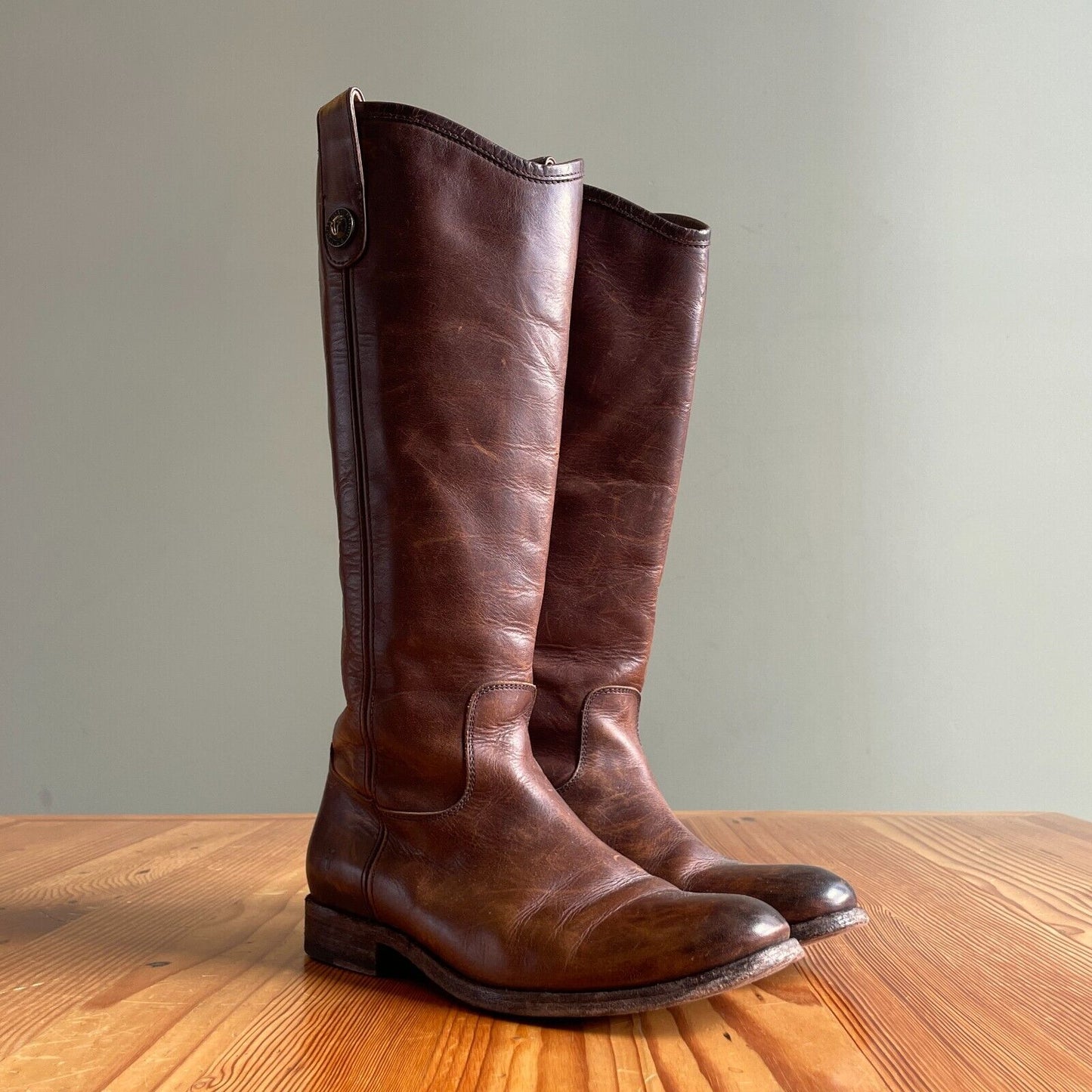 7 - Frye Brown Leather Melissa Button 2 Tall Pull On Riding Boots 1007KW