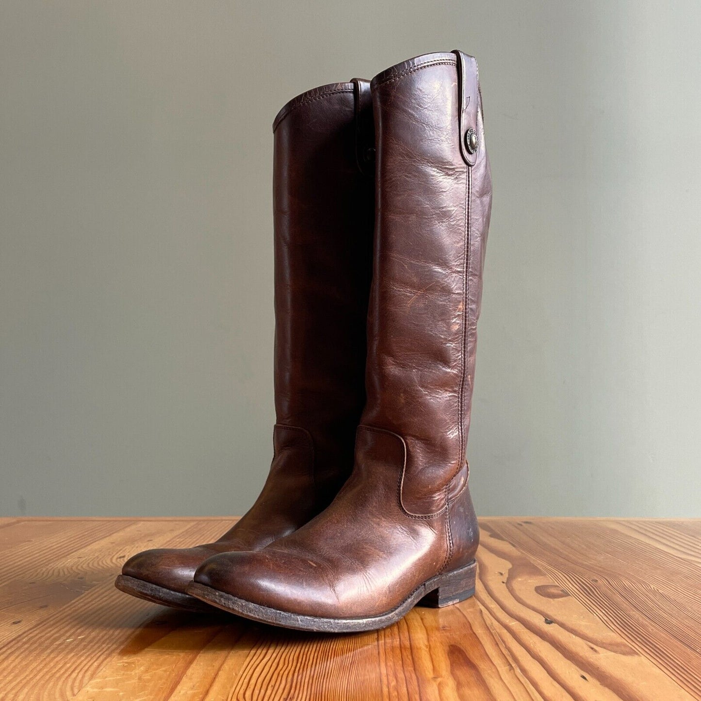 7 - Frye Brown Leather Melissa Button 2 Tall Pull On Riding Boots 1007KW