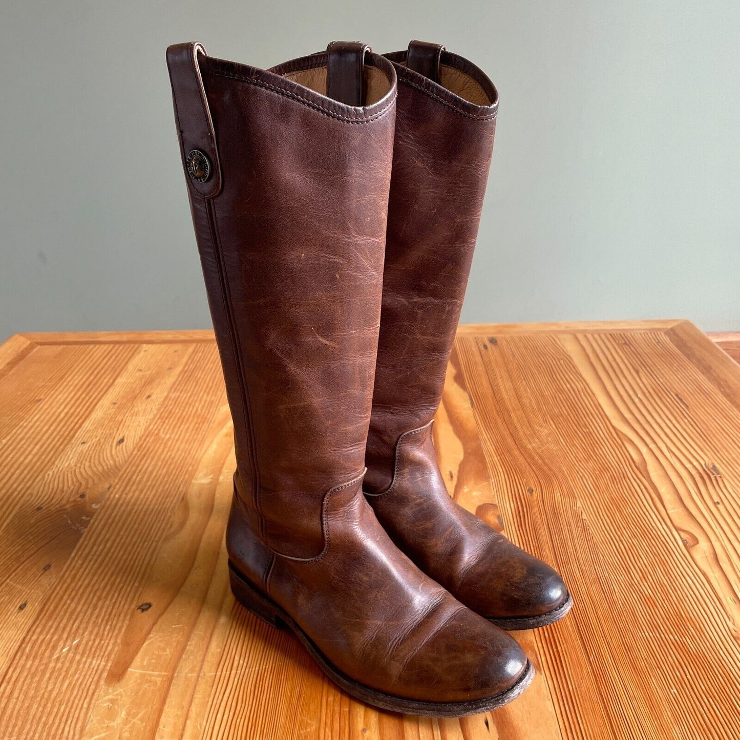 7 - Frye Brown Leather Melissa Button 2 Tall Pull On Riding Boots 1007KW