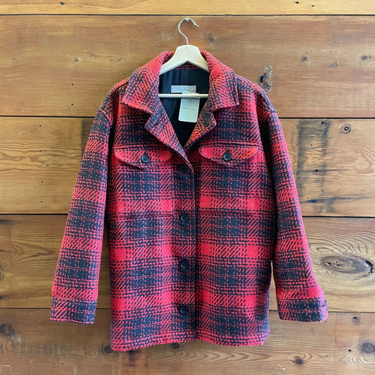 M - Outerknown Red Black Plaid Cloud Weave Womens Shirt Jacket 0413AT