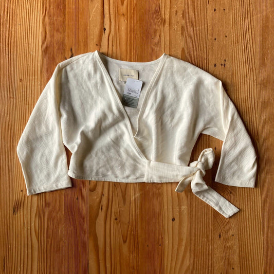 M - Paloma Wool White Long Sleeve Cotton Wrap Crop Top Shirt 0703TC