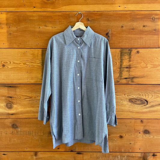 XS / S - Toit Volant Blue Striped Oversized Button Up Shirt Dress Top 1117KW