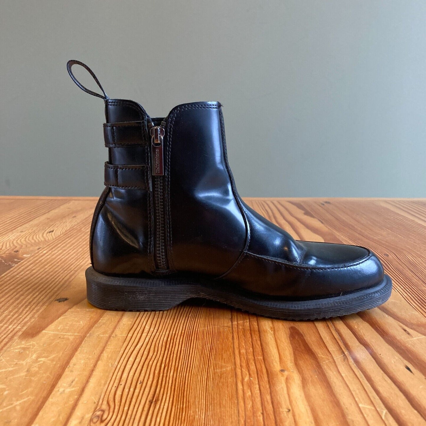 6 US - Dr. Martens Black Patent Leather Flora II Buckle Cherry Boots 0302KW