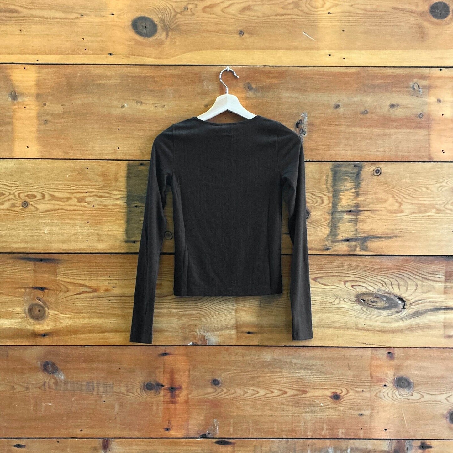 S - Thakoon Black Ribbed Square Neck NEW Long Sleeve Shirt Top 0820KY