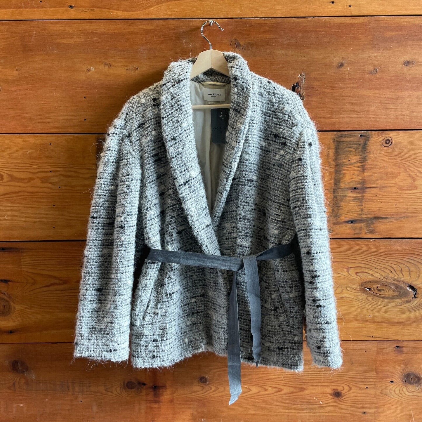 42 / L - Isabel Marant Gray Tweed Tie Waist Fantasy Oversized Coat 0920PW