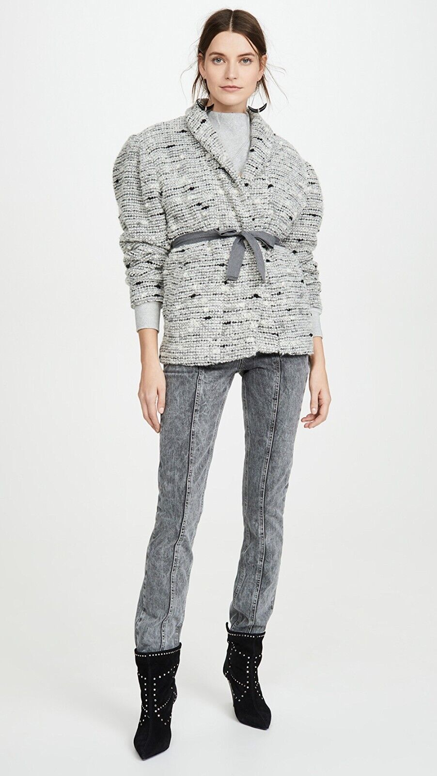 42 / L - Isabel Marant Gray Tweed Tie Waist Fantasy Oversized Coat 0920PW