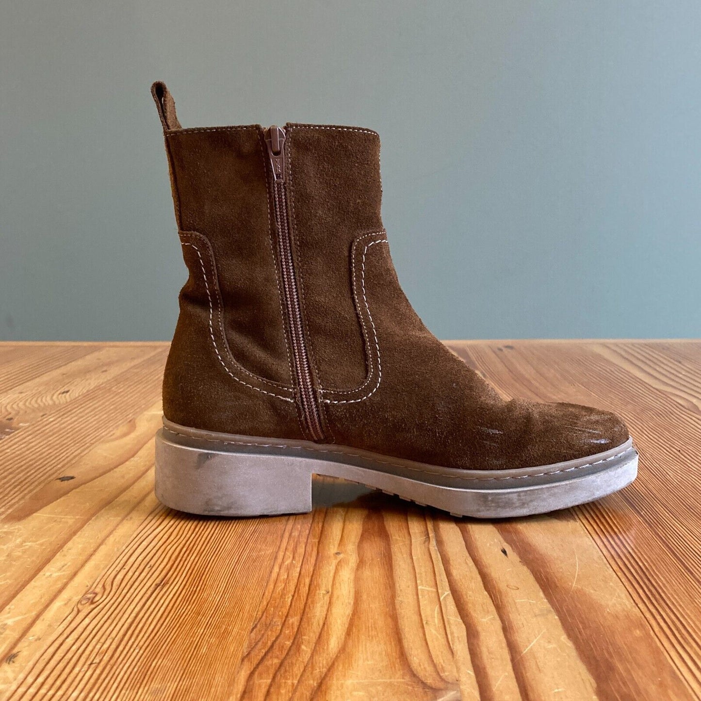 38 - Wonders Brown Suede $329 Low Heel Timeless Classic Ankle Boots 1203NO