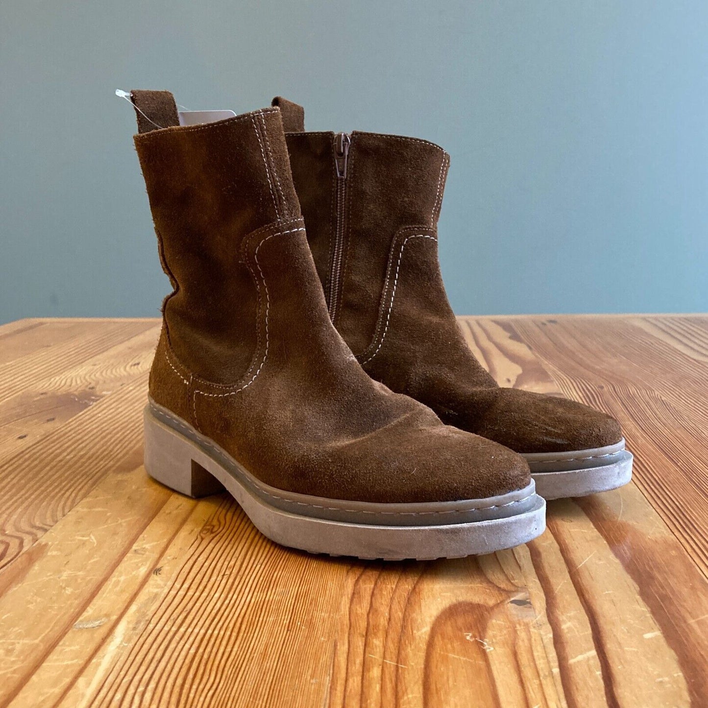 38 - Wonders Brown Suede $329 Low Heel Timeless Classic Ankle Boots 1203NO