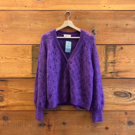 S - Sezane Purple Kid Mohair Button Up Loose Fit Cardigan Sweater 1103LJ