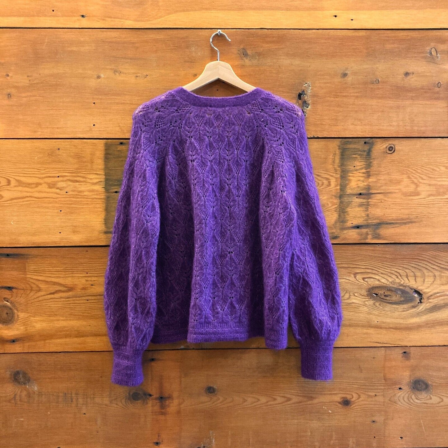 S - Sezane Purple Kid Mohair Button Up Loose Fit Cardigan Sweater 1103LJ