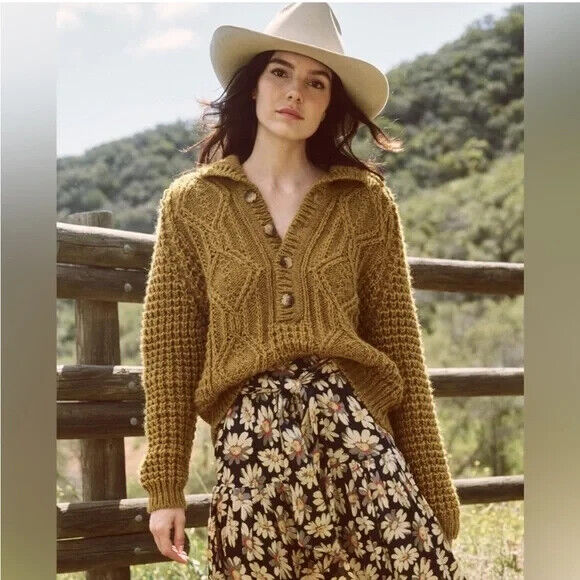 2 / M - The Great Brown Alpaca Blend Cozy Cable Knit Pullover Sweater 4427SC