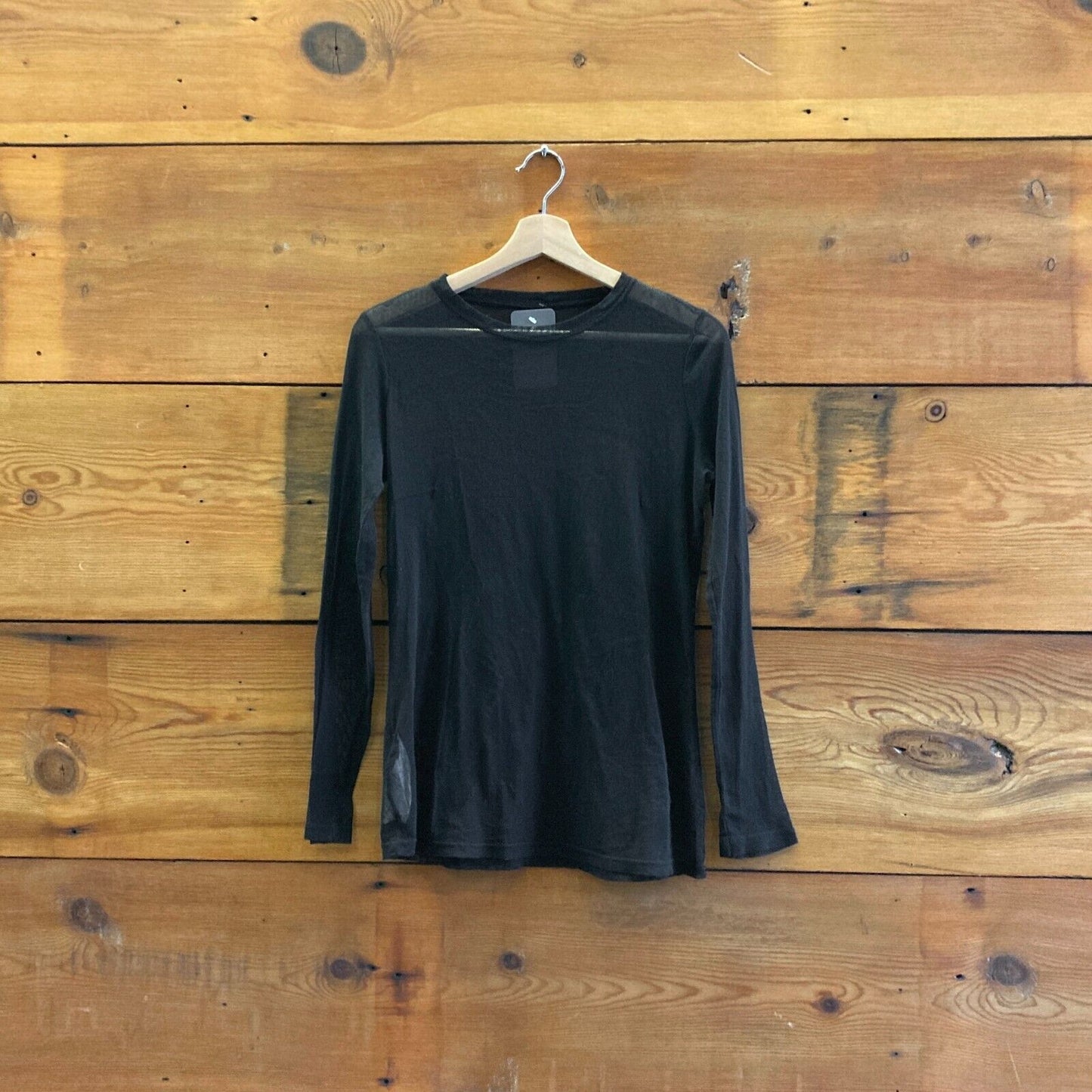 2 / M - Raquel Allegra Black Sheer Mesh Long Sleeve Fitted Cotton Shirt 4427SC