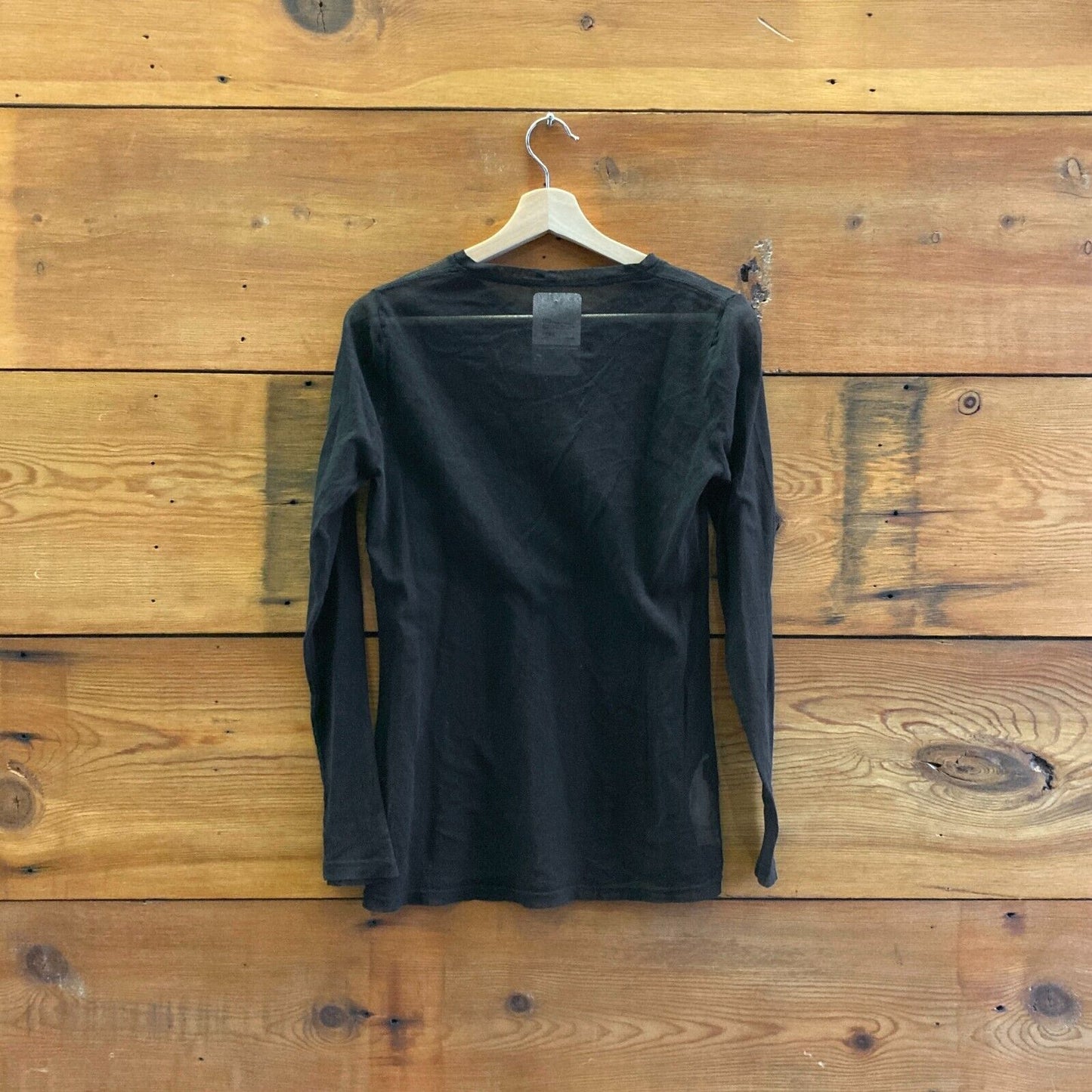 2 / M - Raquel Allegra Black Sheer Mesh Long Sleeve Fitted Cotton Shirt 4427SC