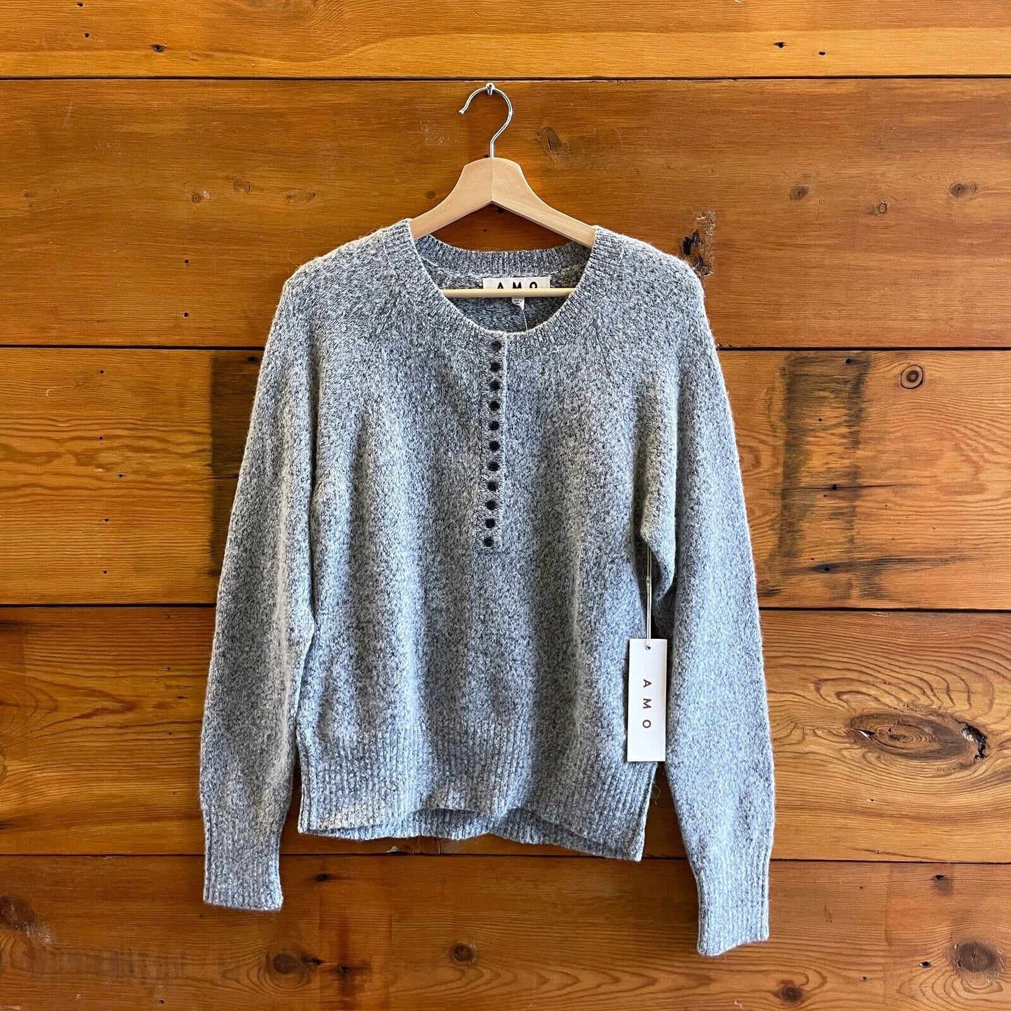 M - AMO Frost Blue Gray Juliana Henley NEW $285 Sweater 4427SC