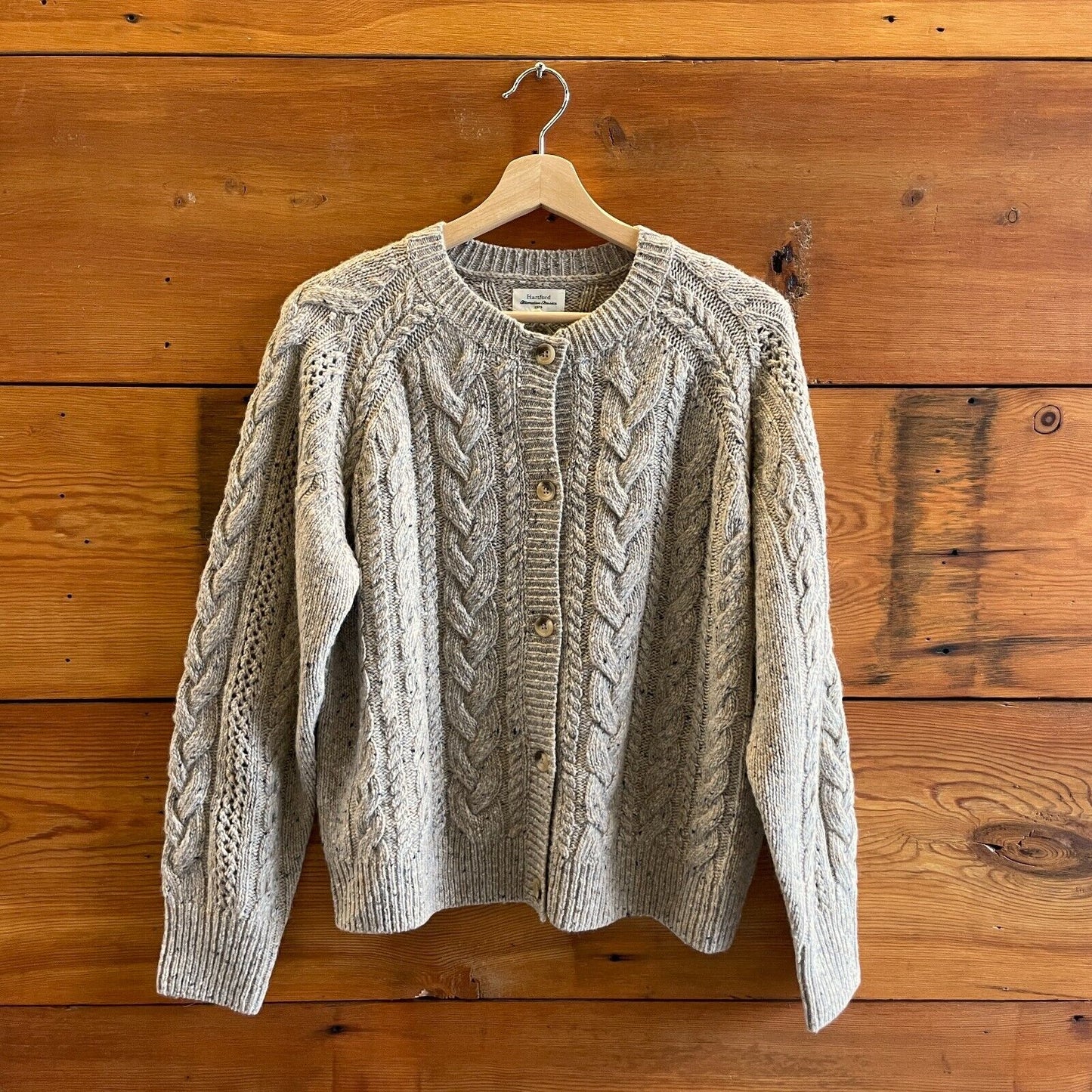 2 / M - Hartford Tan Cableknit Cardigan $374 Wool Alpaca Blend Sweater 4427SC