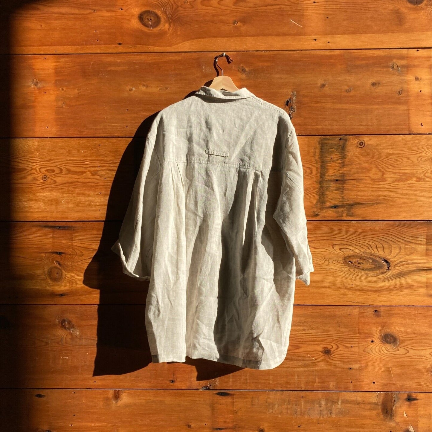 M - Esby Oatmeal 100% Linen Oversized Button Up Short Sleeve Shirt 0815CJ