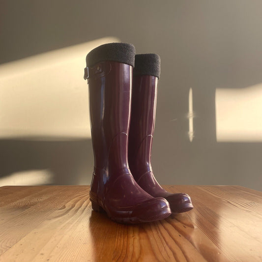 7 - Hunter Burgundy Original Tall Womens Rubber Rain Boots w/ Liners 1229MK