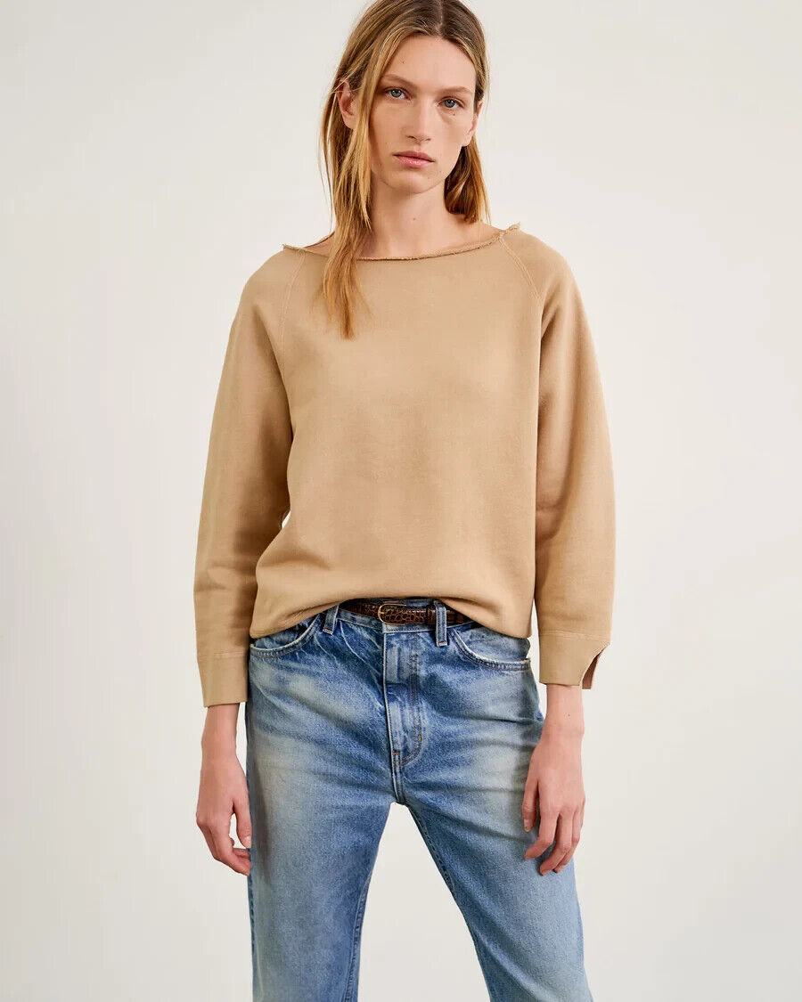 M - Nili Lotan $230 Tan Crew Neck Pullover Luka Split Sleeve Sweatshirt 4427SC