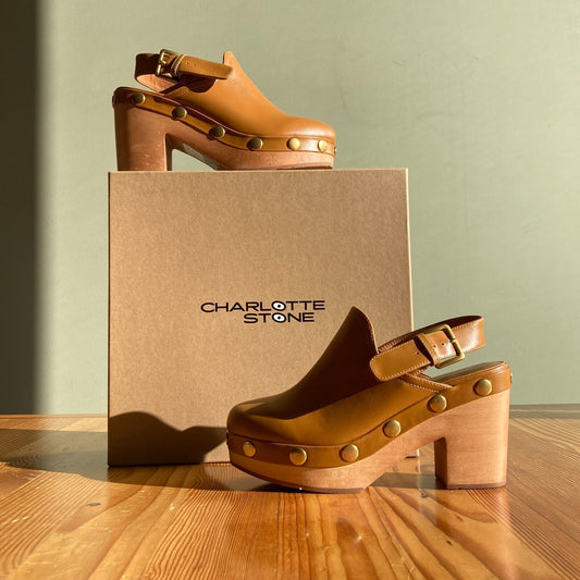 9 - Charlotte Stone Bamboo Brown Hari Slingback Clog Shoes NEW w/ Box 1216JB