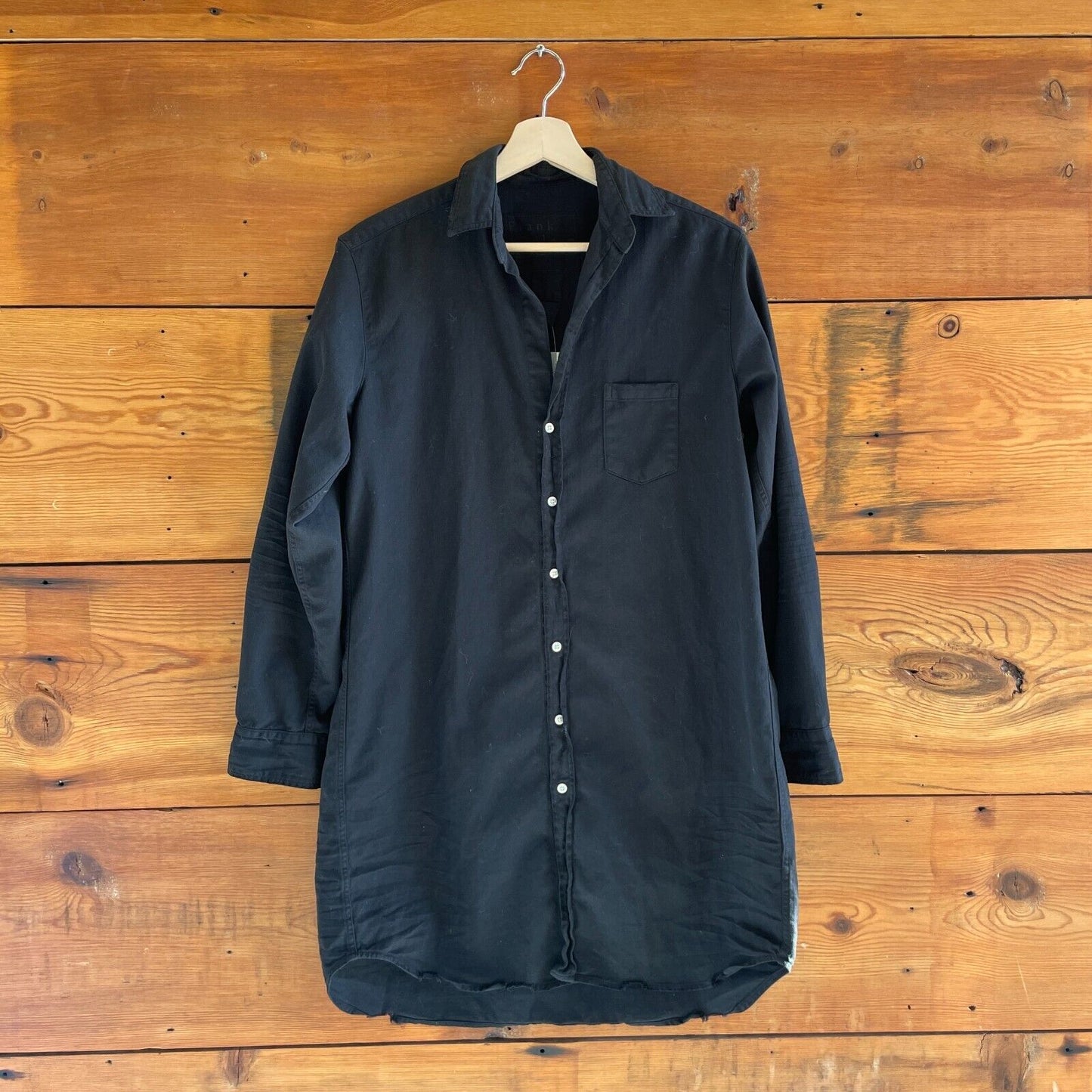 S - Frank & Eileen $328 Black Tattered Cotton Mary Button Up Shirt Dress 0703SC