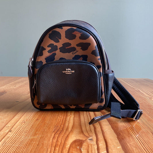 Coach Black Leopard Print Signature Canvas Mini Court Backpack 1026KS