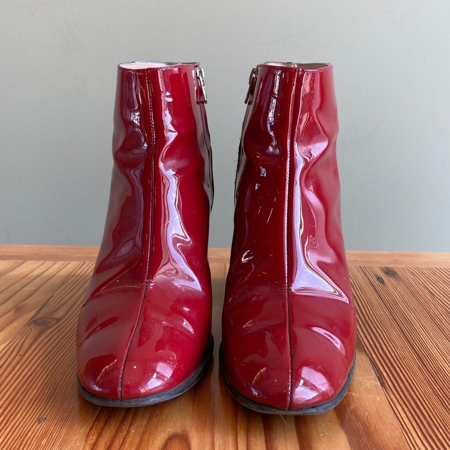 38 / 8 - Acne Studios Red Patent Leather Stacked Heel Ankle Booties Boots 1030SF