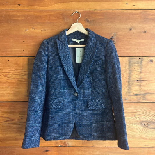 2 - Veronica Beard $695 Blue & Black Wool Cutaway Dickey Blazer Jacket 0611AJ